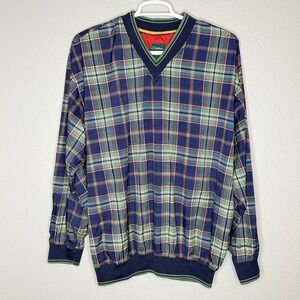 VTG Catalina Plaid Pullover‎ Windbreaker Jacket V Neck Nylon Lined 90s XL Preppy